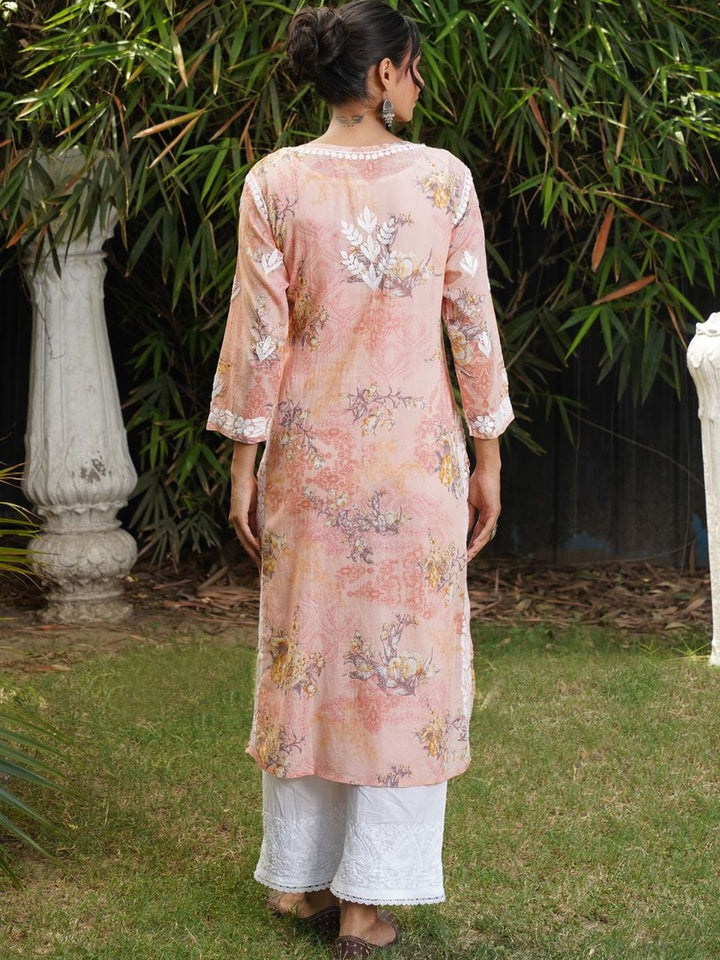 House of Chikankari Women Floral Printed Thread Work Indie Prints Kurta
