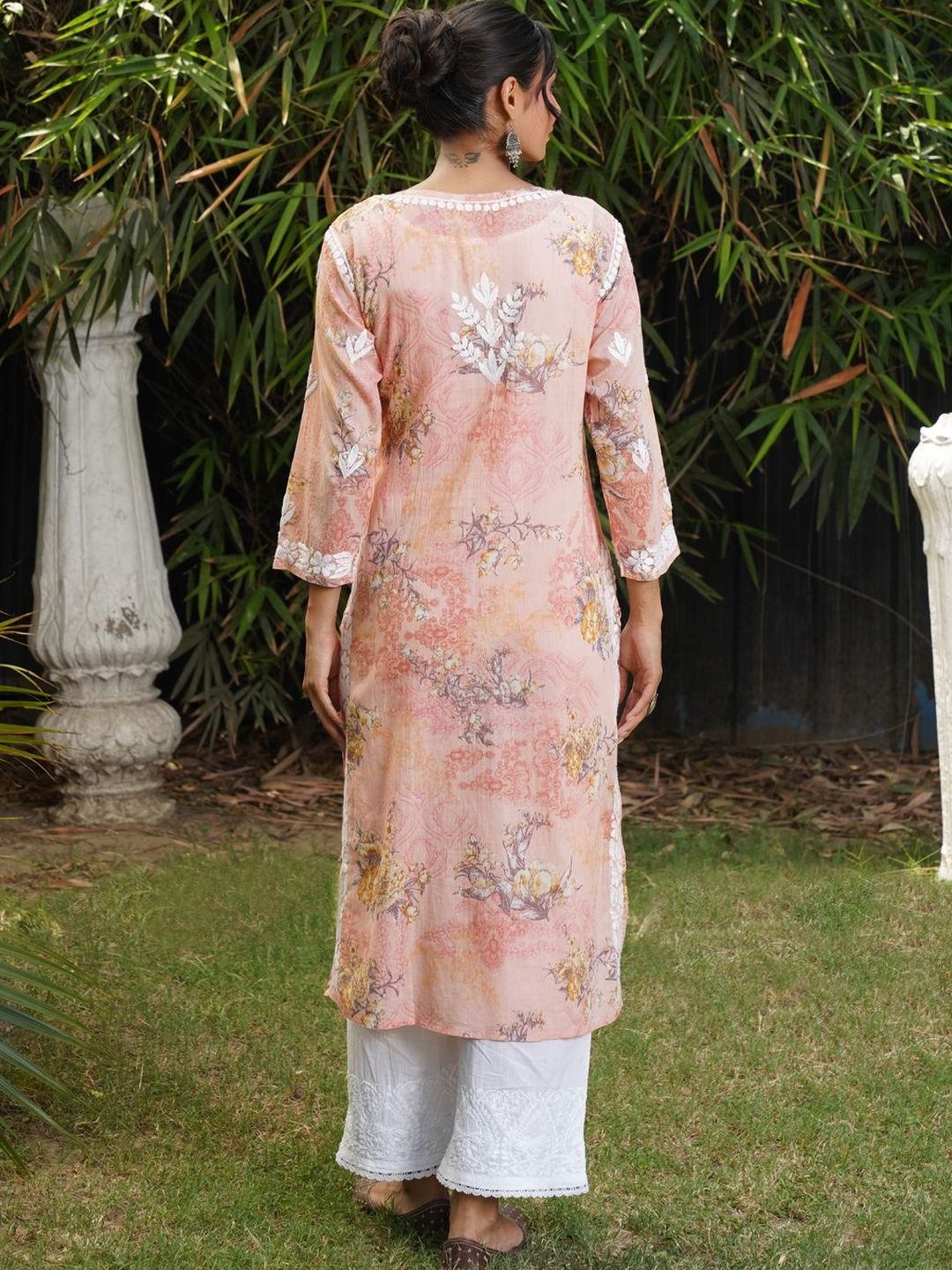 House of Chikankari Women Floral Printed Thread Work Indie Prints Kurta