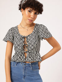 DressBerry Checked-Out Chic Floral Monochrome Peplum Top