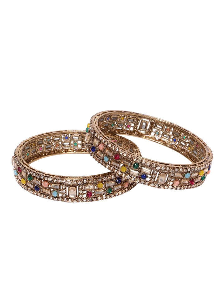 PANASH Set of 2 Gold-Plated Kundan Studded Bangles