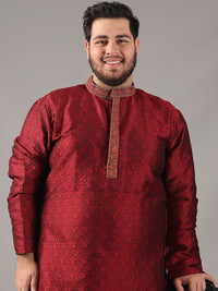 SOJANYA PLUS Plus Size Lelaki Paisley Woven Design Band Collar Straight Kurta With Pajama