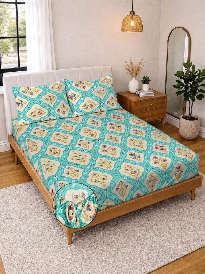 Myntra Elegant Homes Multicoloured Floral 300 TC King Bedsheet with 2 Pillow Covers
