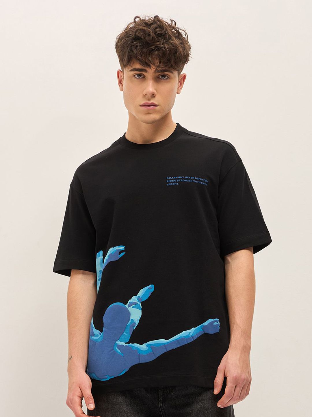 THE BEAR HOUSE Graphic Printed Drop-Shoulder Sleeves Cotton Oversized T-shirt