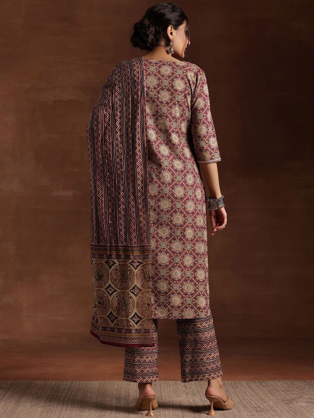 Libas Printed Regular Gotta Patti Pure Cotton Straight Kurta with Trousers & Dupatta