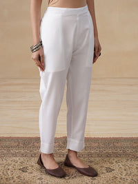 House of Chikankari Women White Cotton Solid Pant