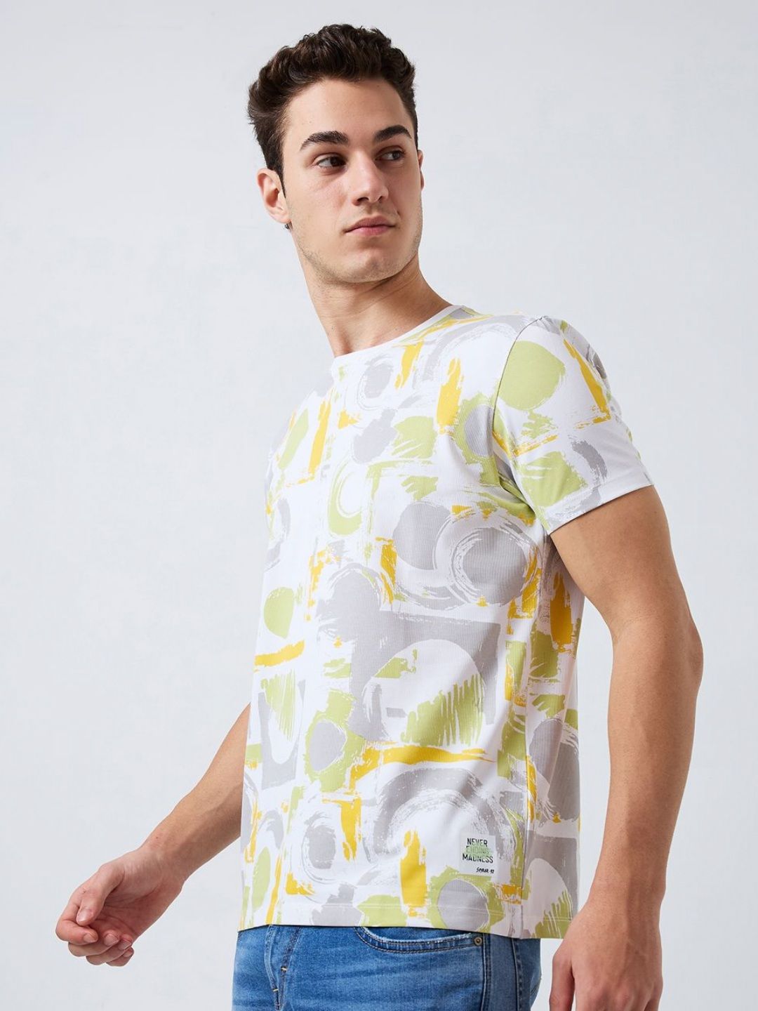 SPYKAR Men Abstract Printed Round Neck Cotton Slim Fit T-shirt