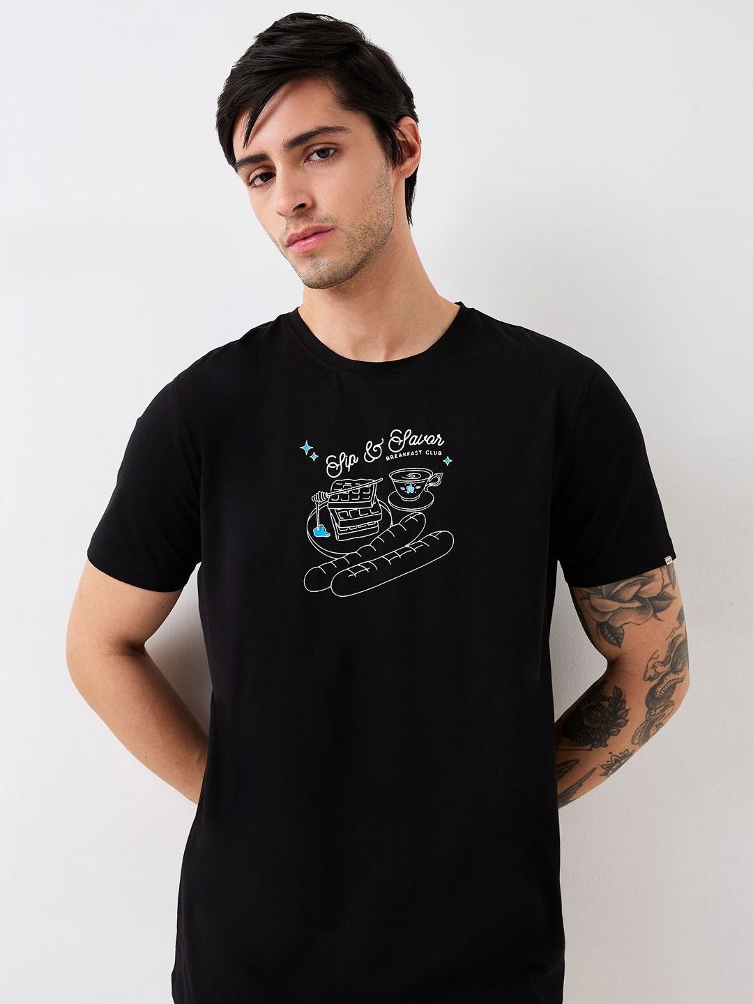 SPYKAR Men Graphic Printed Round Neck Cotton Slim Fit T-shirt
