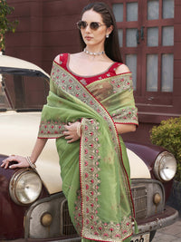 Tikhi Imli Ethnic Motifs Embroidered Net Saree