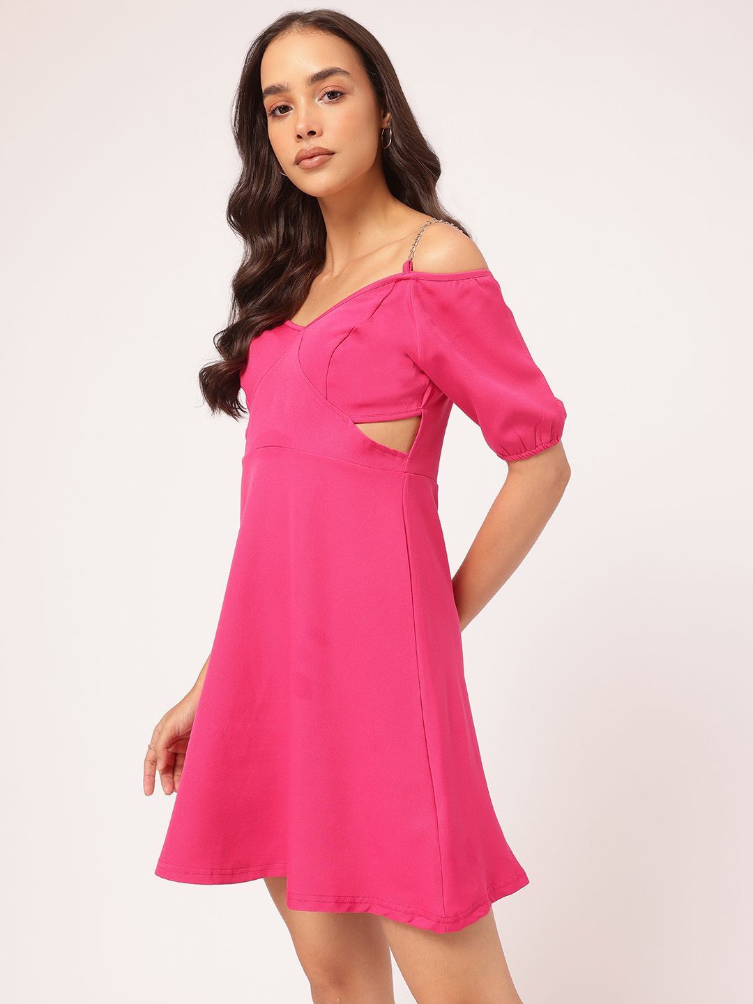 DressBerry Vibrant Vibes Cut Outs and Chain Detail A-Line Dress