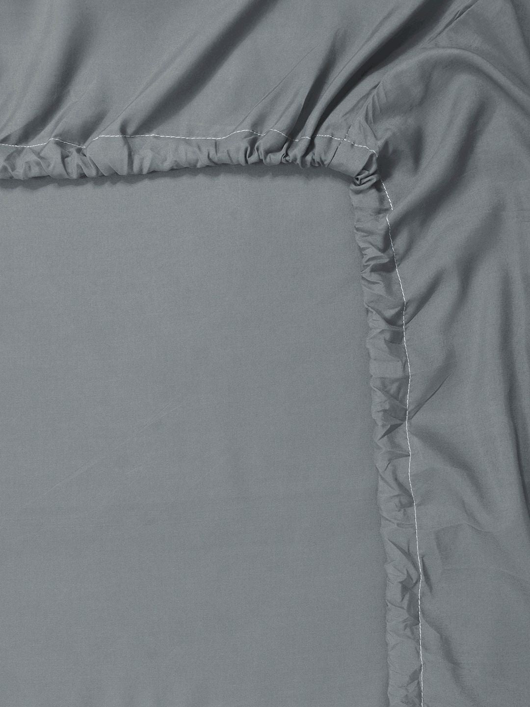 KLOTTHE Grey Blue Solid Fitted 300 TC Double King Fine Bedsheet With 4 Pillow Covers