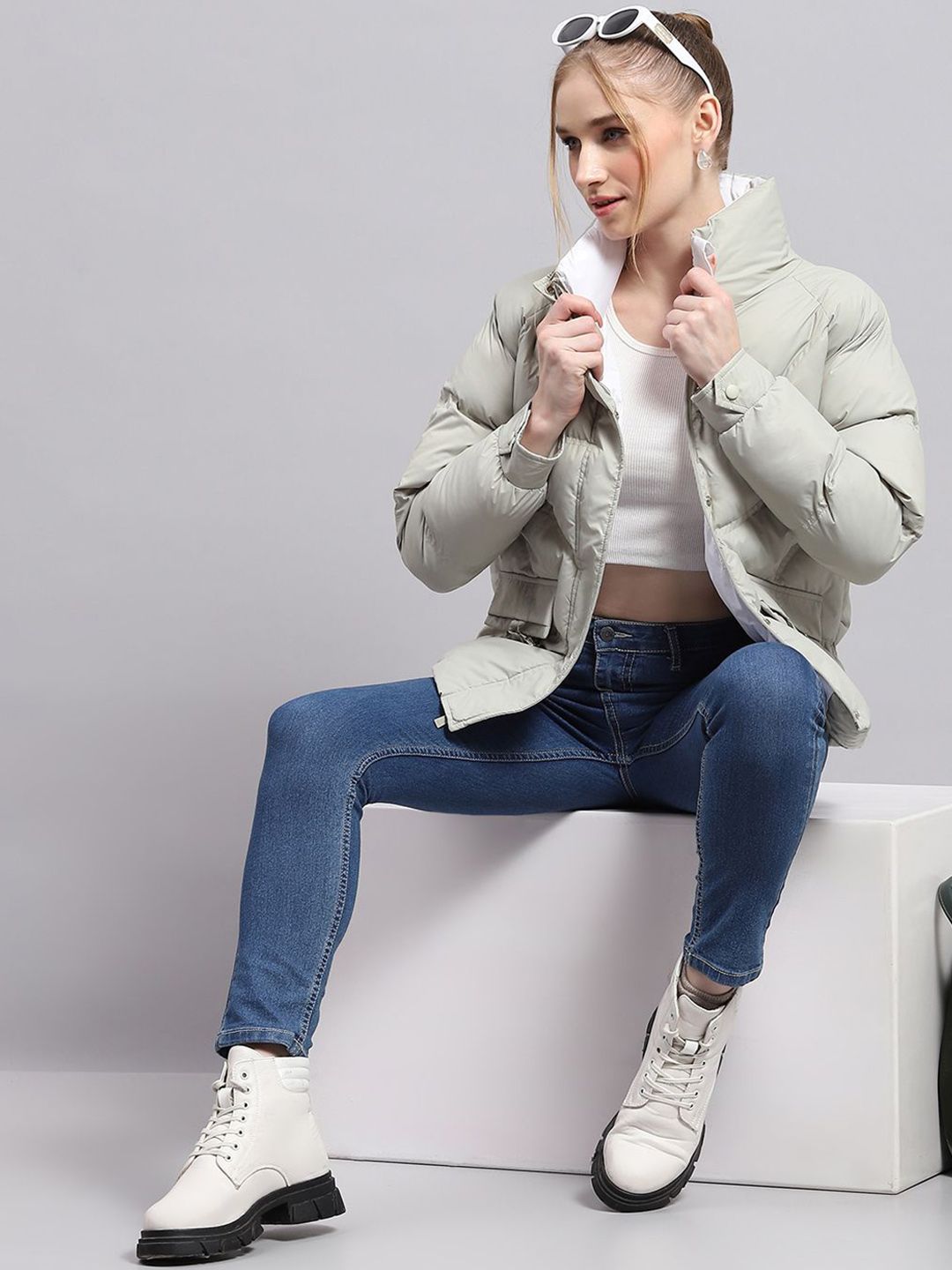 Monte Carlo Women Mock Collar Solid Casual Puffer Jacket