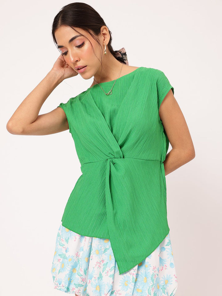 DressBerry Luxe Layering Textured Pleated Cinched Waist Top