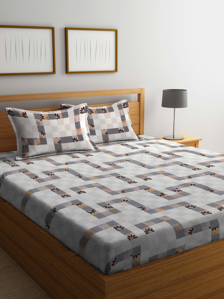 KLOTTHE Grey Abstract Cotton Breathable 300 TC King Fine Bedsheet with 2 Pillow Covers-98 x 89 inches