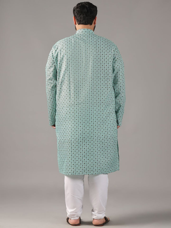 SOJANYA PLUS Size Floral Printed Band Collar Cotton Linen Straight Kurta