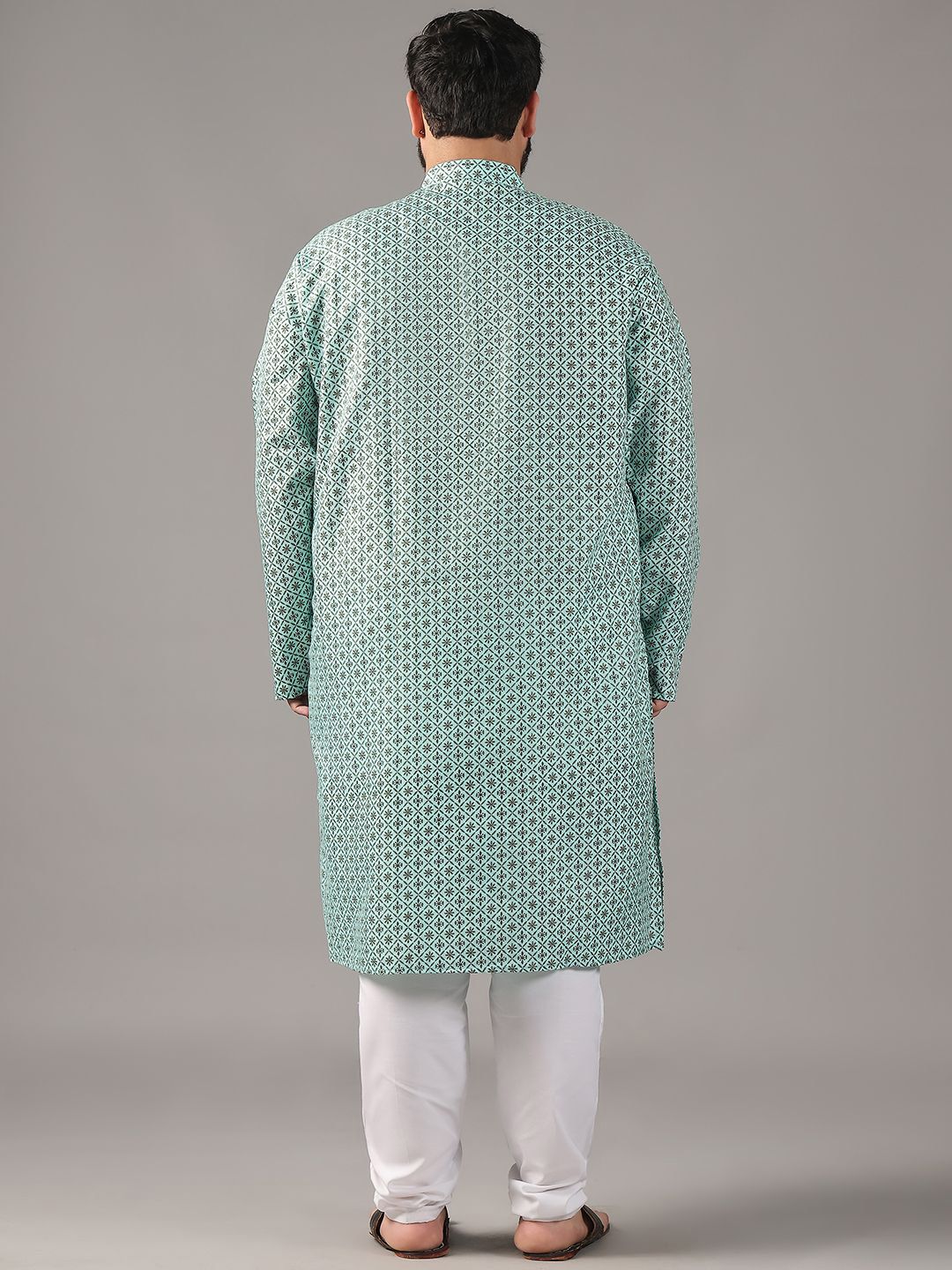 SOJANYA PLUS Size Floral Printed Band Collar Cotton Linen Straight Kurta