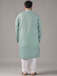 SOJANYA PLUS Size Floral Printed Band Collar Cotton Linen Straight Kurta