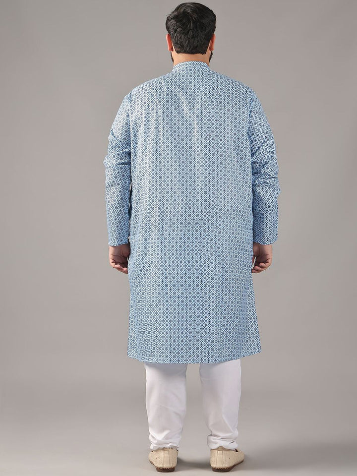 SOJANYA PLUS Plus Size Men Ethnic Motifs Printed Band Collar Straight Kurta With Pyjamas