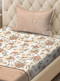 Myntra Elegant Homes Brown & White Floral 300 TC Single Bedsheet with 1 Pillow Covers