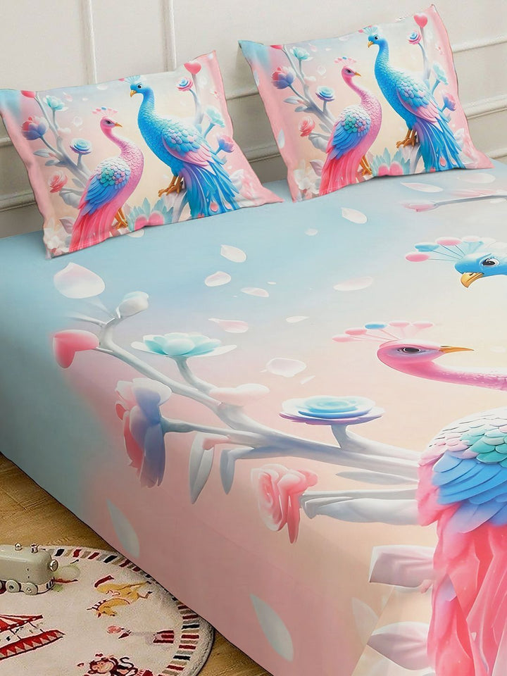 Myntra Elegant Homes Pink Abstract 400 TC King 7D Bedsheet With 2 Pillow Covers-250X225 cm