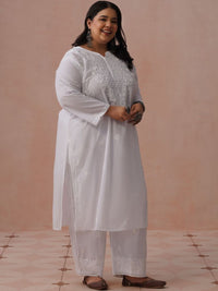 House of Chikankari Cotton Embellished Straight Calf Length Kurta