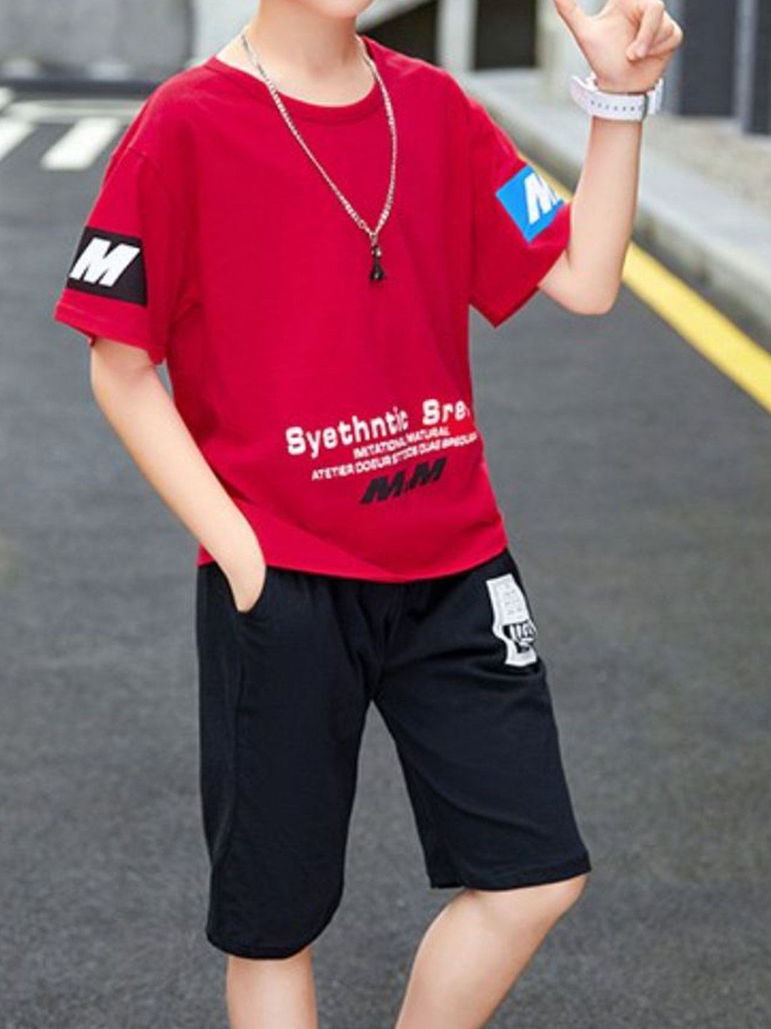 YK Boys Printed Round Neck Pure Cotton T-Shirt With Shorts