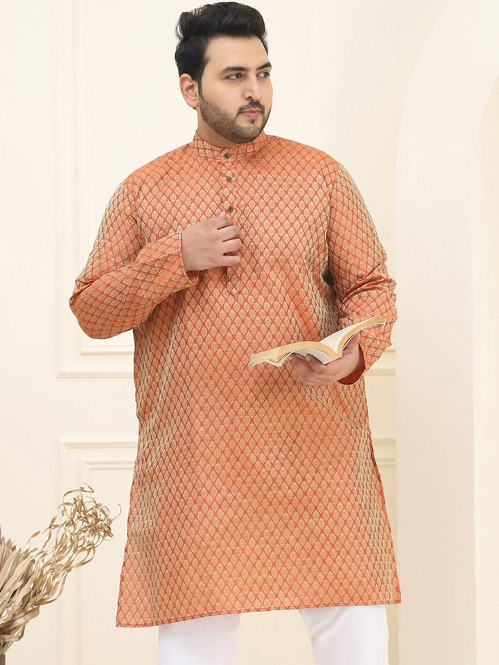 SOJANYA Plus Motif Etnik Rekaan Tenunan Kolar Mandarin Kurta Lurus Lengan Panjang