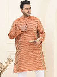 SOJANYA Plus Motif Etnik Rekaan Tenunan Kolar Mandarin Kurta Lurus Lengan Panjang