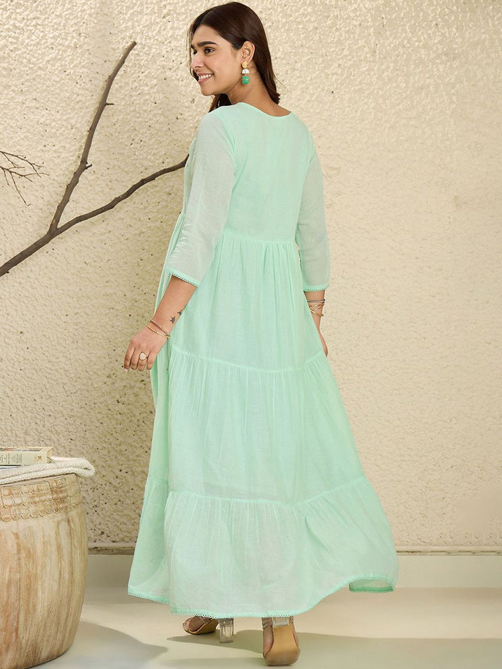 Indo Era Floral Embroidered Thread Work A-Line Pure Cotton Kurta