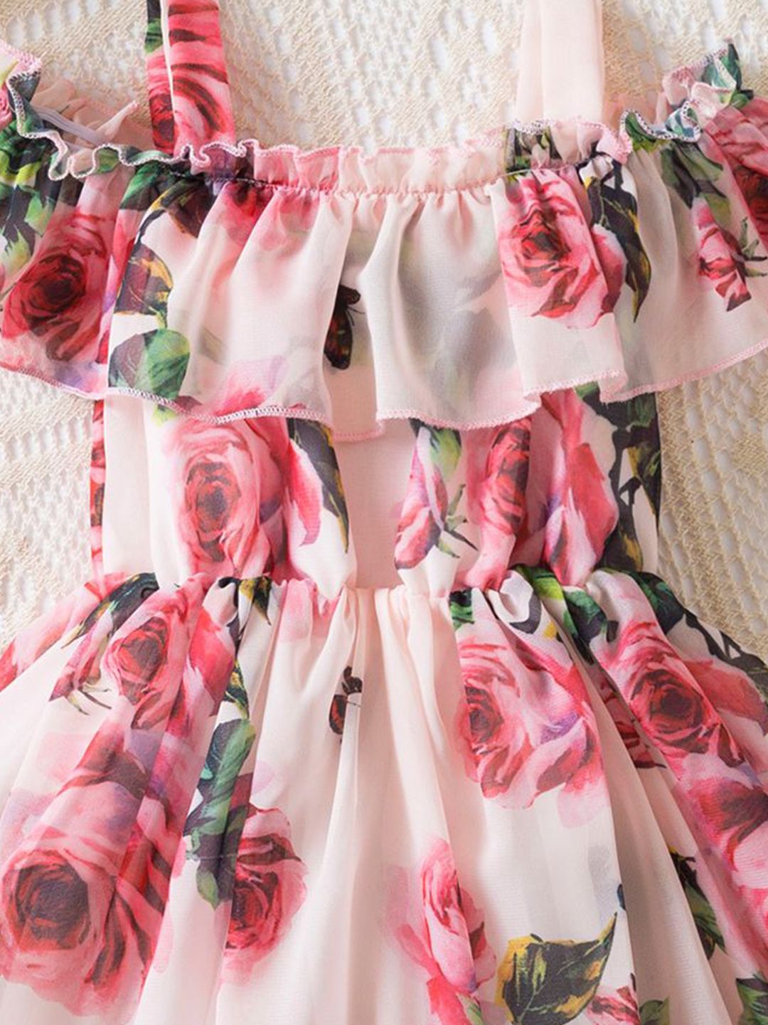 YK Floral Print Cape Sleeve Peplum Dress