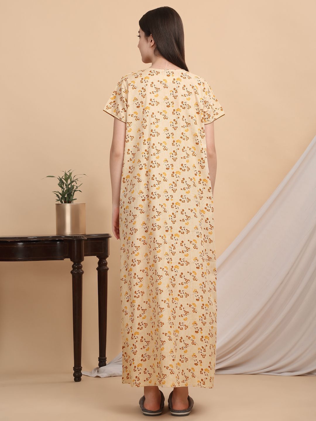 Sweet Dreams Women Printed Short Sleeves Maxi Nightdress