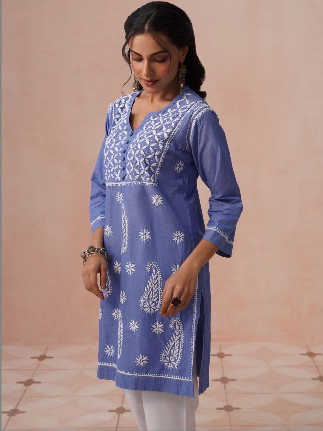 House of Chikankari Women Ethnic Motifs Embroidered Chikankari Indie Prints Kurta