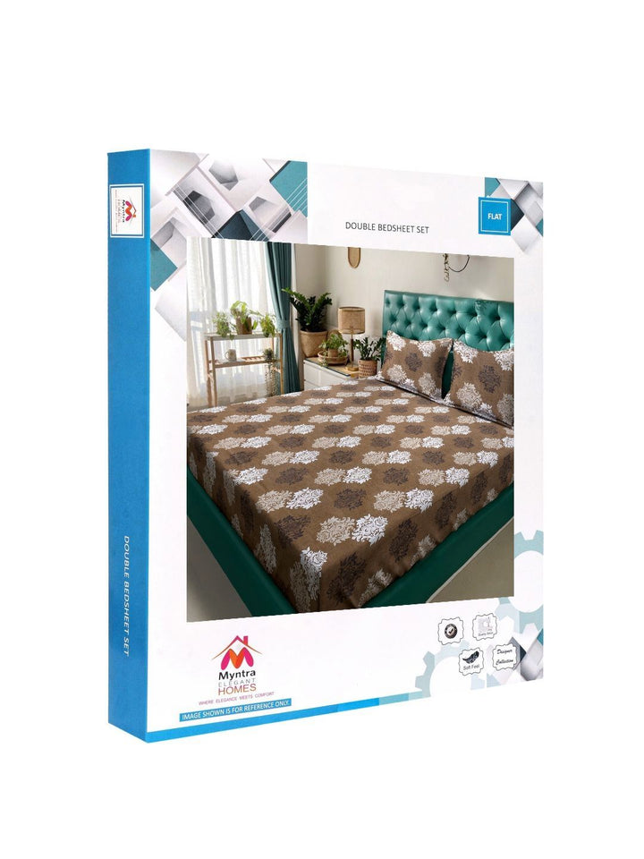 Myntra Elegant Homes Coklat & Putih Kapas Bunga 400 TC Set Cadar King 2.50 m x 2.25 m