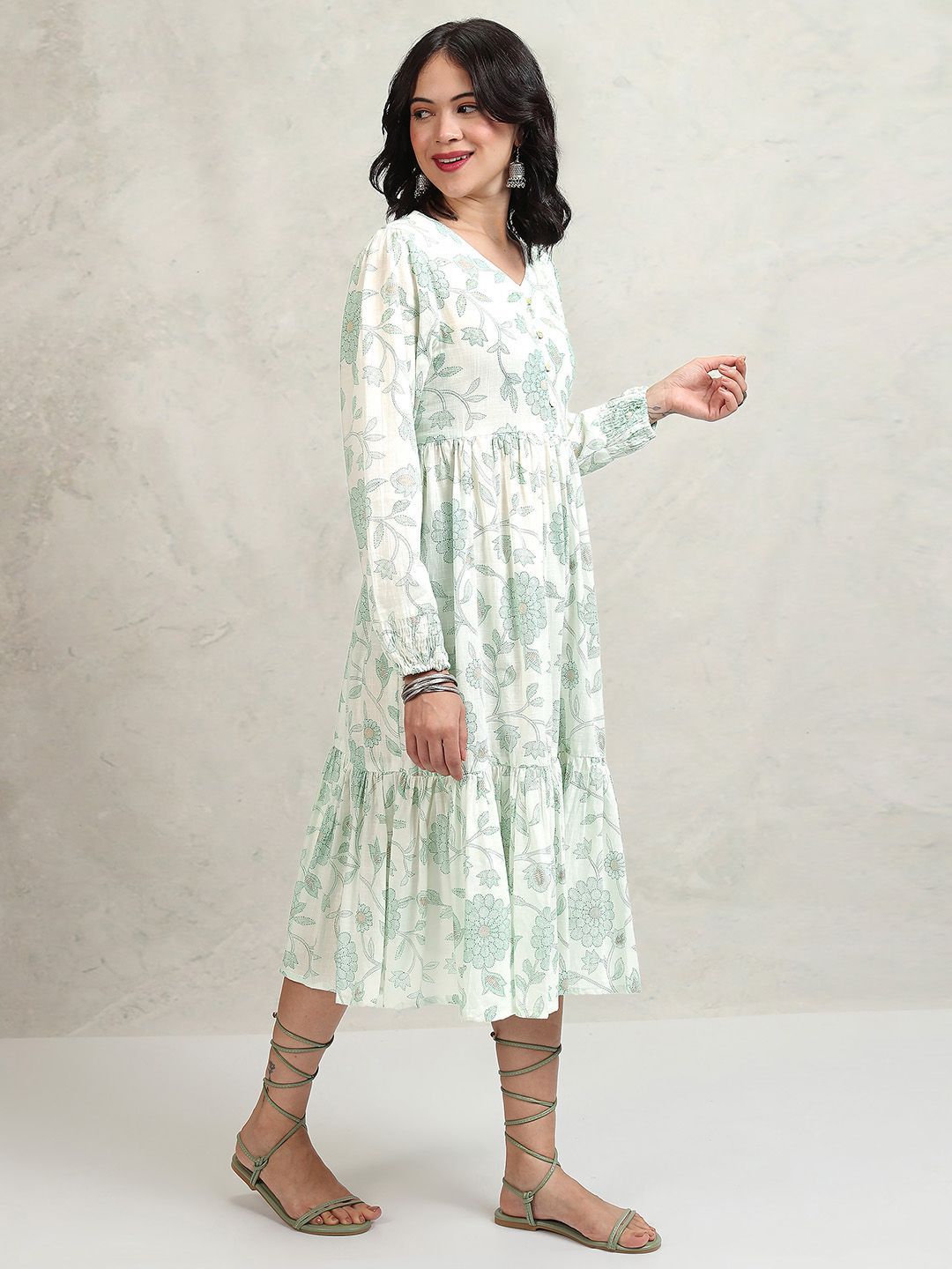 Vishudh Floral Printed Fit & Flare Midi Dress