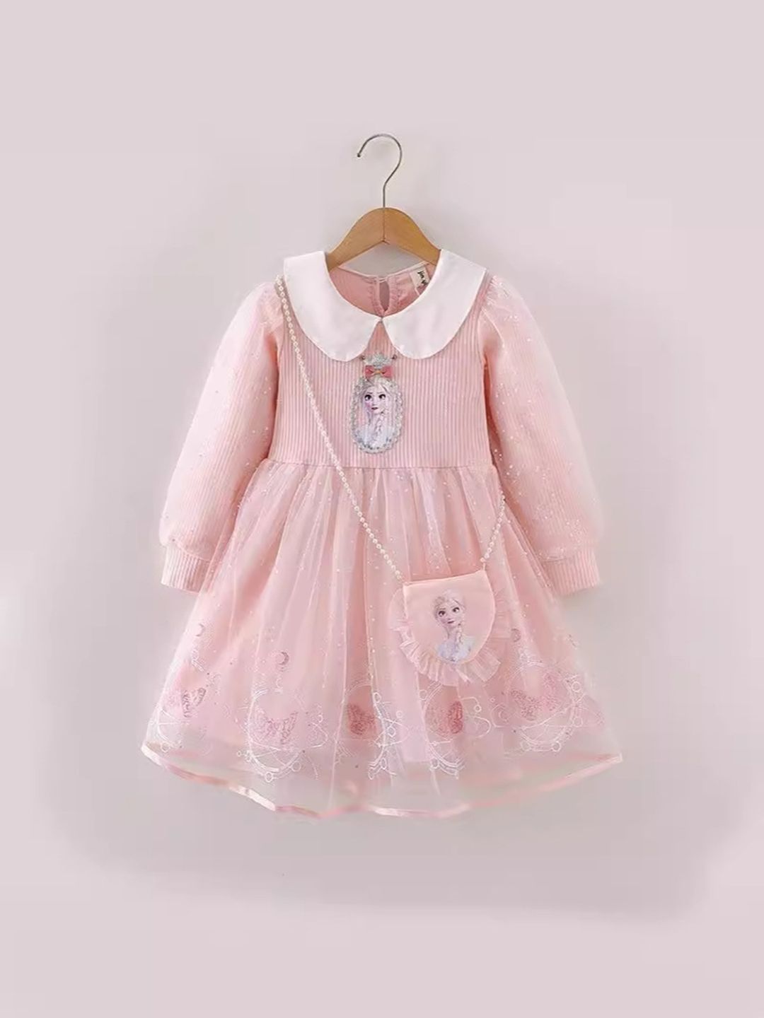 YK Girls Embellished Peter Pan Collar Fit and Flare Dress