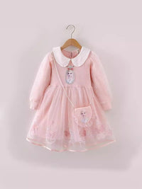 YK Girls Embellished Peter Pan Collar Fit and Flare Dress