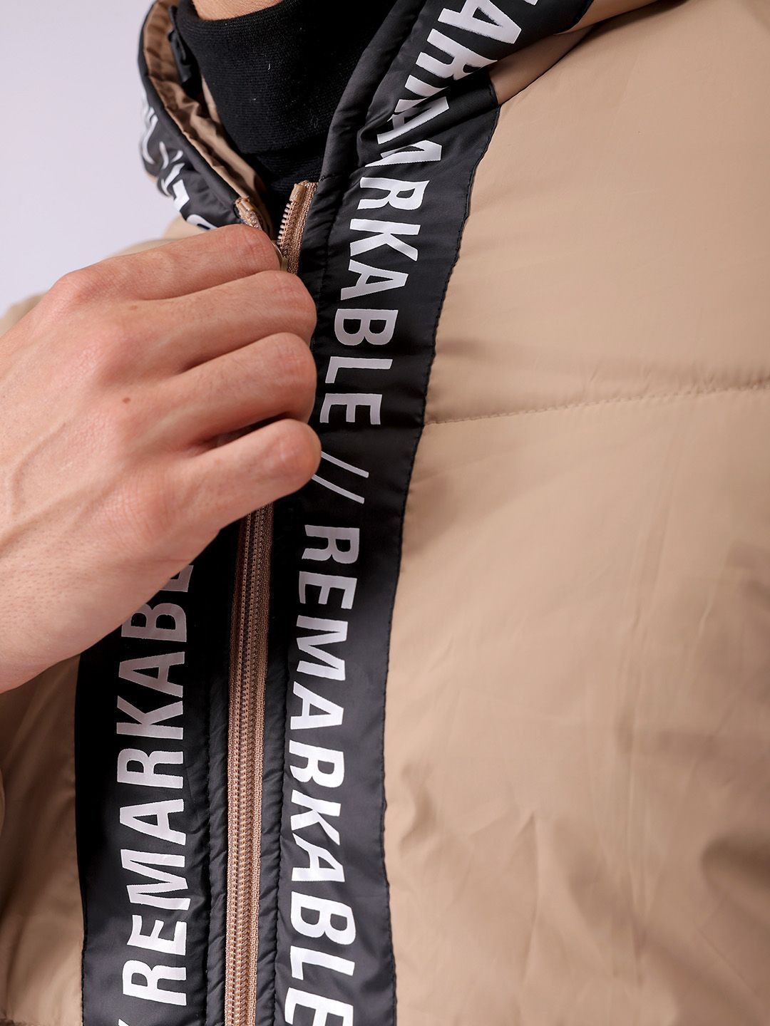The Indian Garage Co Men Hooded Typography Printed Puffer Jacket
