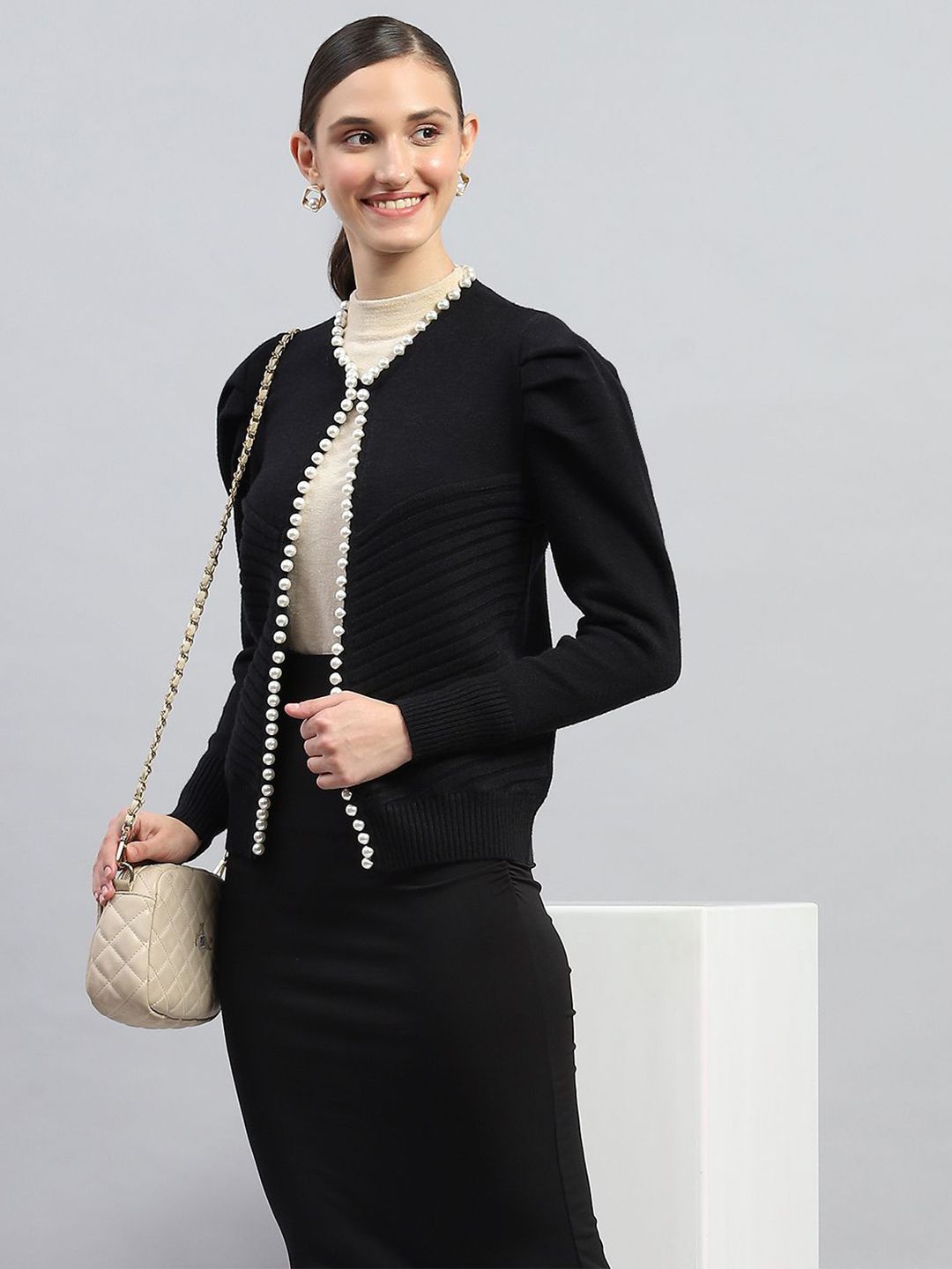 Monte Carlo Women Embellished Self Design Cardigan