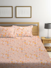 Myntra Elegant Homes Peach Geometric Polycotton 300 TC Cadar Katil Halus King dengan 2 Sarung Bantal-98 x 87 inci