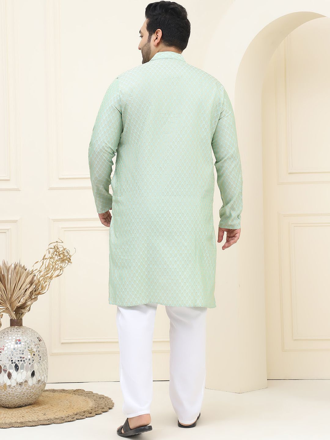 SOJANYA PLUS Motif Etnik Rekaan Tenunan Kurta Lurus Jacquard Dengan Pijama