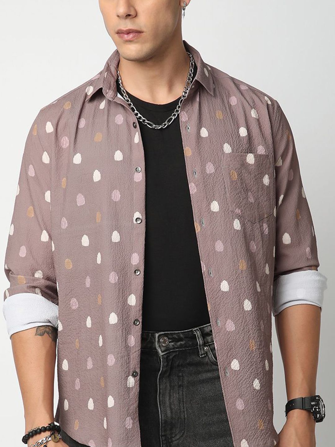 VASTRADO Men Classic Spread Collar Geometric Printed Slim Fit Casual Shirt