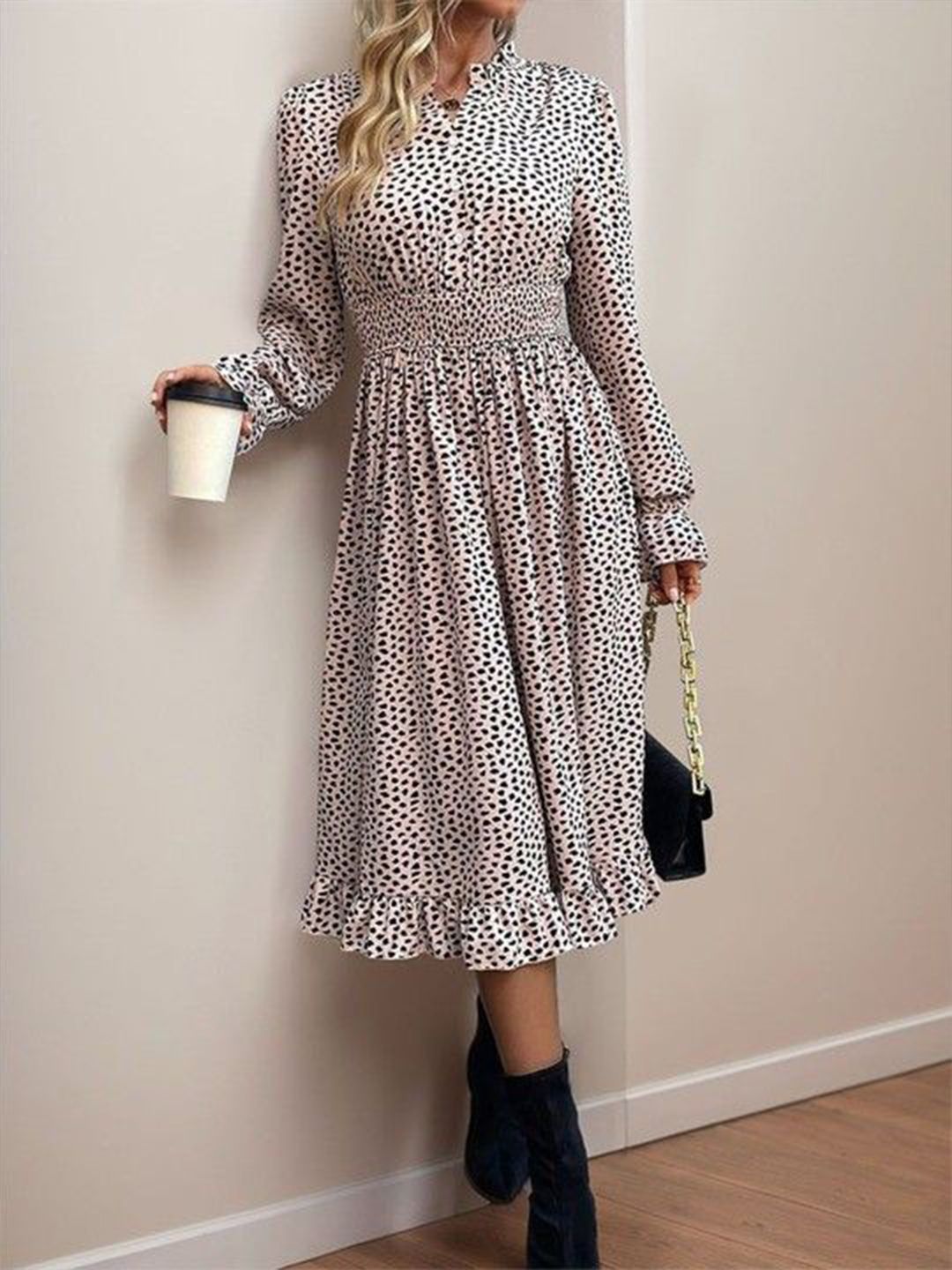 DressBerry Animal Print Puff Sleeve Empire Midi Dress