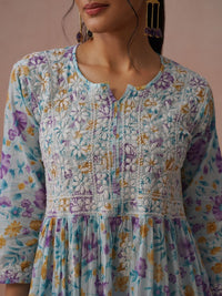 Pakaian Maxi A-Line Cetak Bunga Rumah Chikankari