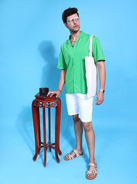The Indian Garage Co Men Cuban Collar Relaxed Fit Linen Resortwear Shirt