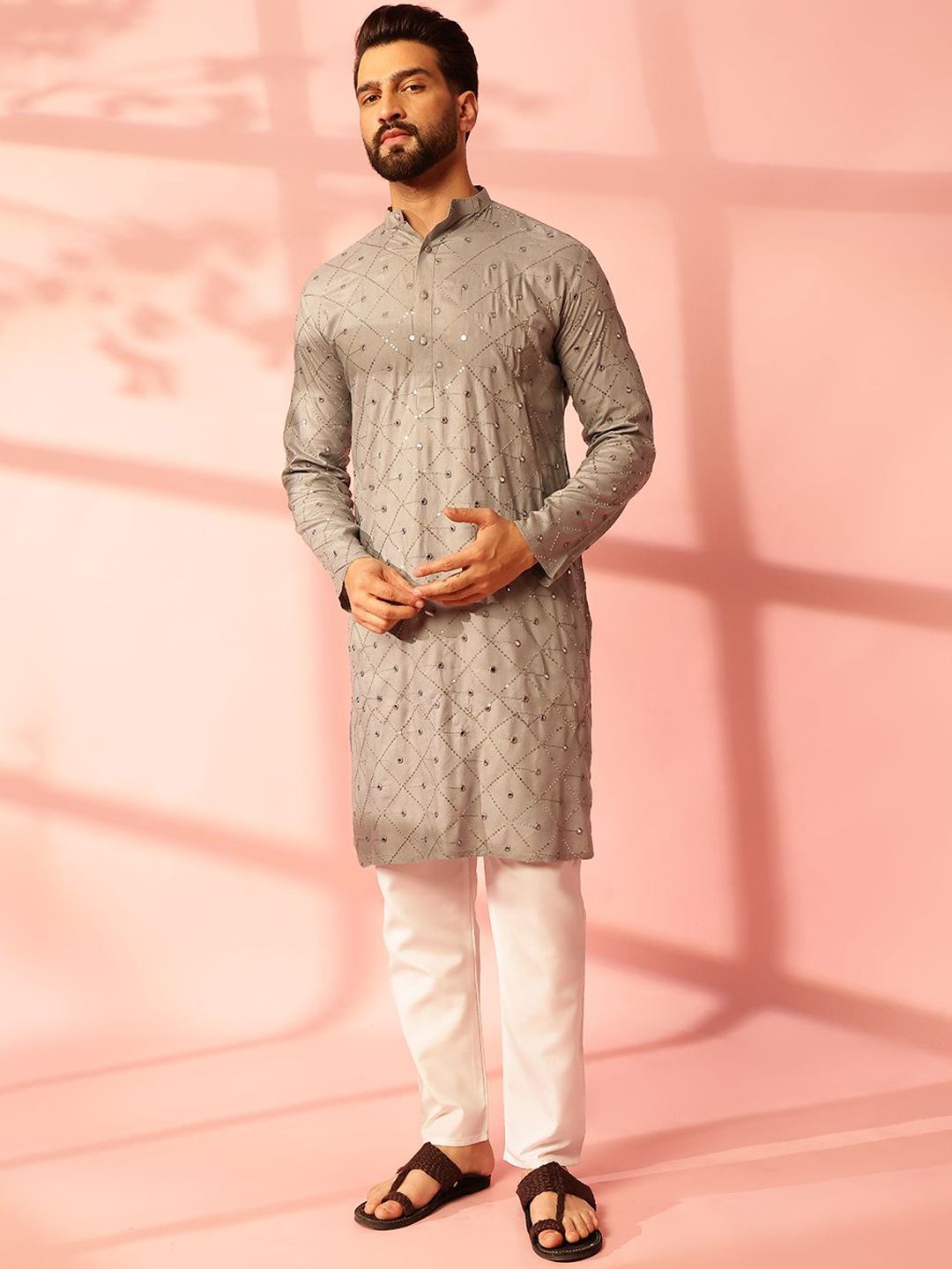 Anouk Men Embroidered Regular Mirror Work Pure Cotton Kurta with Pyjamas