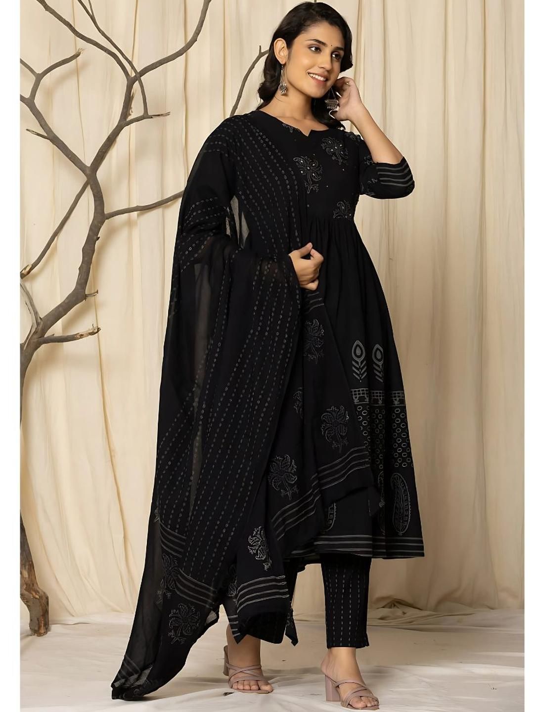 KALINI Women Ethnic Motifs Printed Pure Cotton Kurta with Trousers & Dupatta