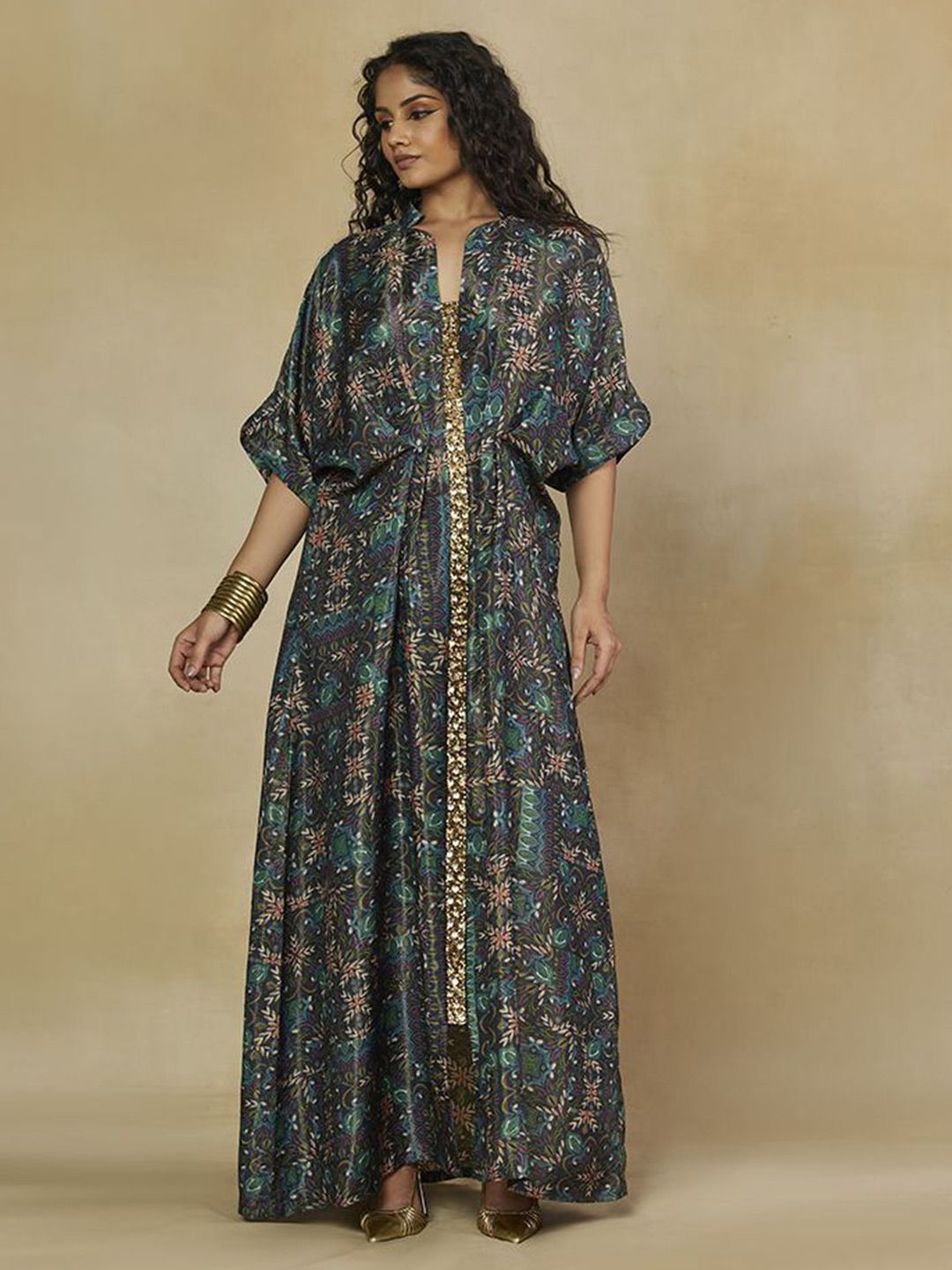 Pakaian Kaftan Elegan Krep Bercetak Bunga Mamicha Wanita
