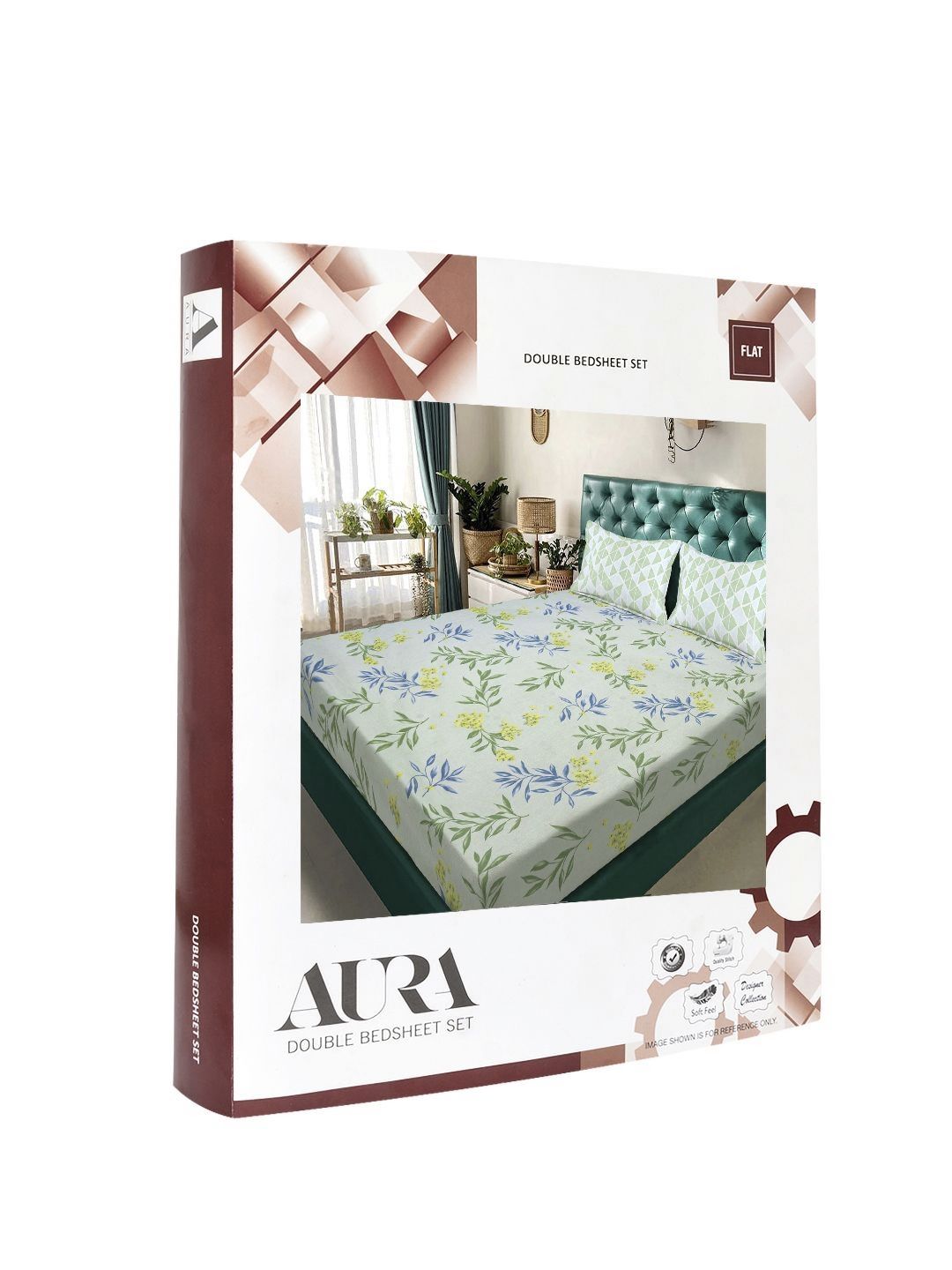 Aura Green & Blue Floral Printed 300 TC Double King Bedsheet Set-2.50 m X 2.25 m