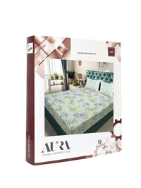 Aura Green & Blue Floral Printed 300 TC Double King Bedsheet Set-2.50 m X 2.25 m