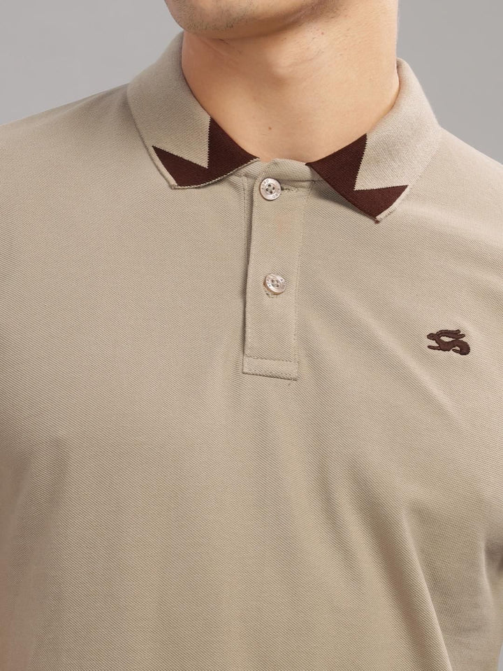 ADRO Men Beige Cotton Tshirts