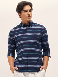 THE BEAR HOUSE Pure Cotton Button-Down Collar Multi Striped Slim Fit Casual Shirt